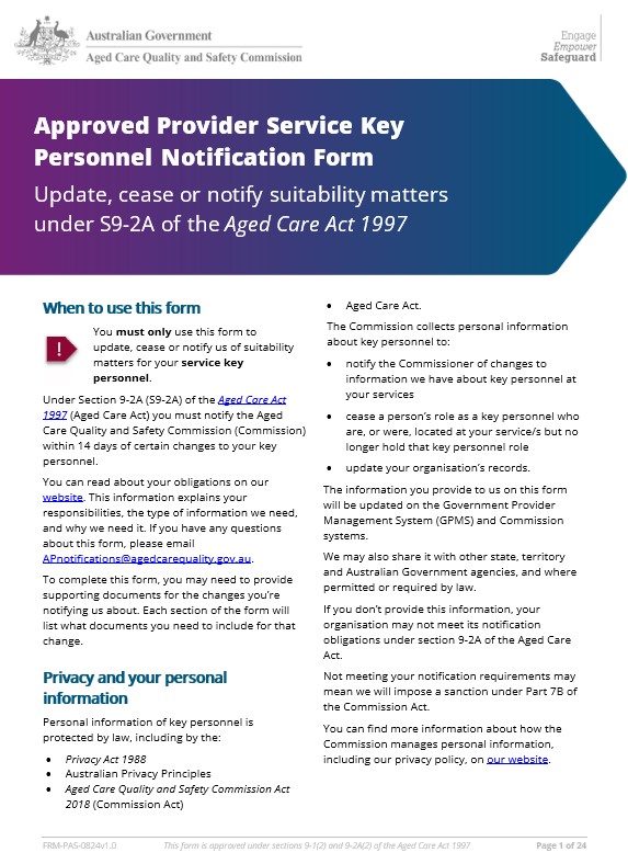 Approved provider service key personnel form image