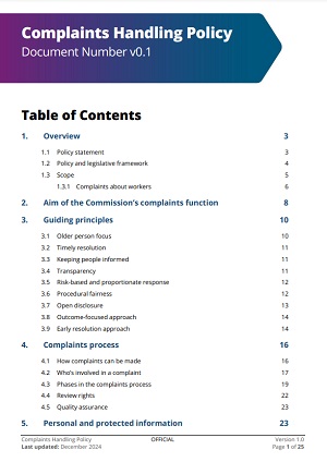 Complaints handling policy cover page