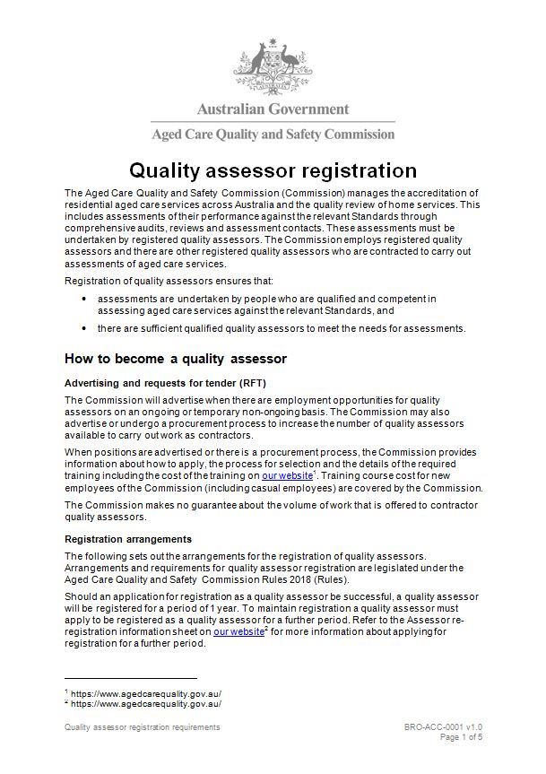 Cover image Quality Assessor Registration form