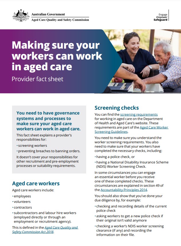 Making sure your workers can work in aged care