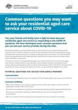 New Covid 19 Questions For Consumers And Their Loved Ones To Ask Of Residential Services Aged Care Quality And Safety Commission